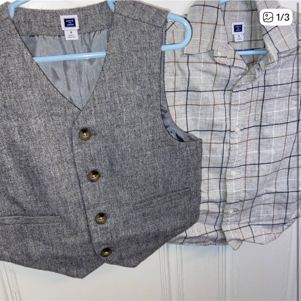 Janie and Jack Charcoal Vest with Checkered Shirt